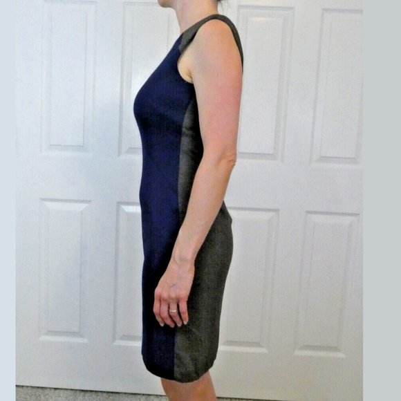 Dress Blue Gray Fitted Sheath ColorBlock Office Holiday Party WHBM Size 00 - Picture 6 of 12
